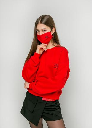Свитшот-пуловер красный повседневный с текстовым принтом на девочку рост 140-176