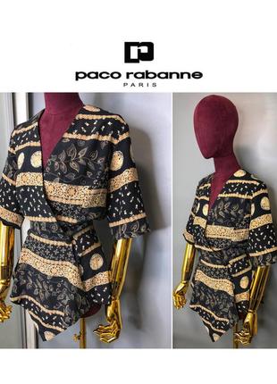 Paco rabanne paris винтажная шёлковая блузка на запах чёрная с принтом блуза1 фото