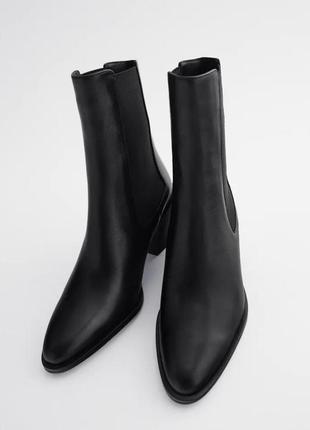 Кожаные ботильоны zara на каблуке
