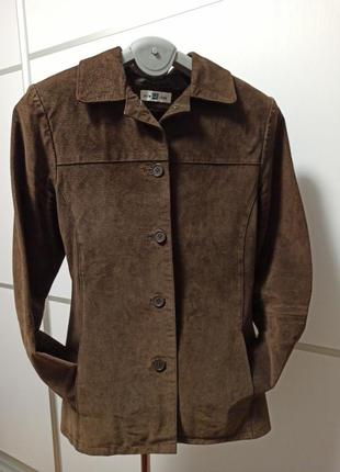 Куртка пиджак натуральная замша new look размер s,xs коричневый1 фото