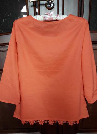 Сочно-персиковая блуза с ажурным кружевом. коттон 100%2 фото