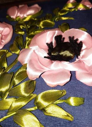 Картина-вышивка лентами "розовые маки"2 фото