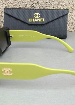 Chanel жіночі сонцезахисні окуляри чорні з салатовим3 фото