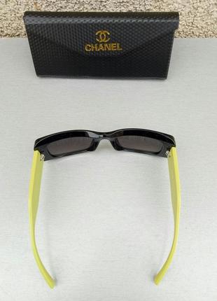 Chanel жіночі сонцезахисні окуляри чорні з салатовим4 фото