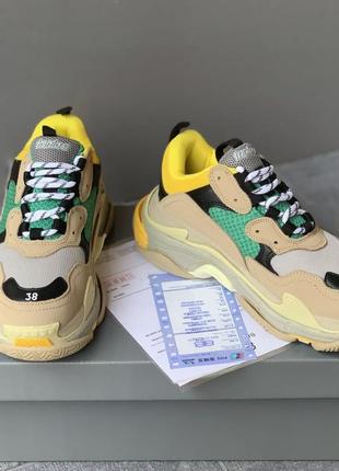 Balenc1ag@ triple s beige green yellow, (37рр - 44рр) кросівки весна-осінь топ