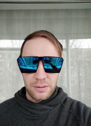 Крупные очки синие зеркальные4 фото