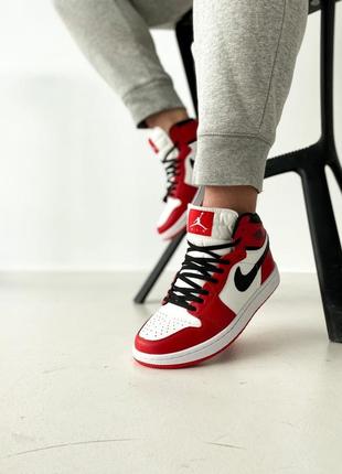 Классные трендовые мужские высокие кроссовки nike air jordan 1 retro red красные с белым4 фото