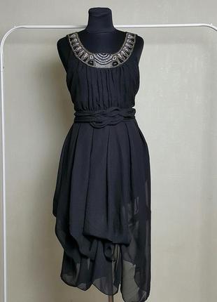 Черное оригинальное платье с бисером винтаж ретро2 фото