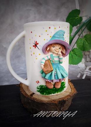 Чашка з декором дівчинка ельф1 фото