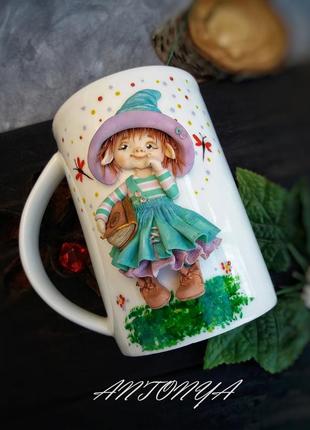 Чашка з декором дівчинка ельф2 фото