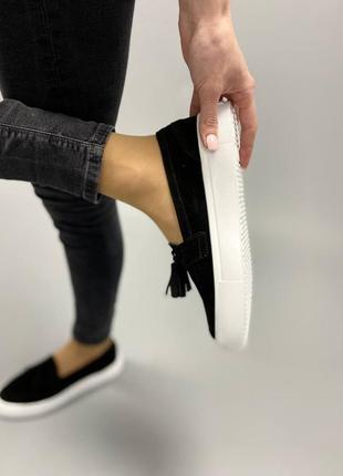 Лоферы туфли броги натуральная замша на высокой подошве чёрные белые 803-67 фото