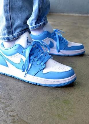 Nike jordan 1 low white blue, кроссовки найк джордан мужские1 фото