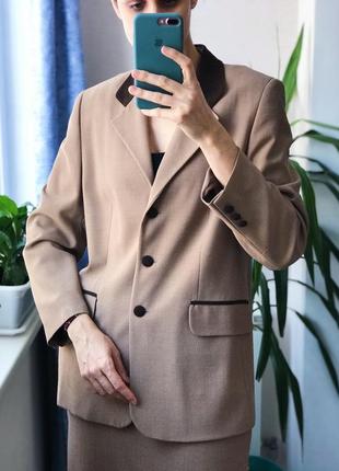 Вовняний костюм піджак, жакет спідниця нейтральний бежевий вінтаж