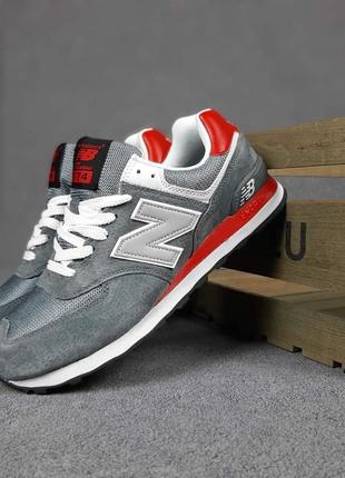 Мужские кроссовки new balance 574 серые с красным