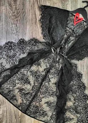 Чорний прозорий мереживний халатик