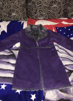 Яркая зимняя дублёнка f+f разм s тёплая шуба модная шубка фиолетовая куртка10 фото