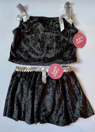 Комплект юбка и топ / комплект на танцы велюровый чёрного цвета
