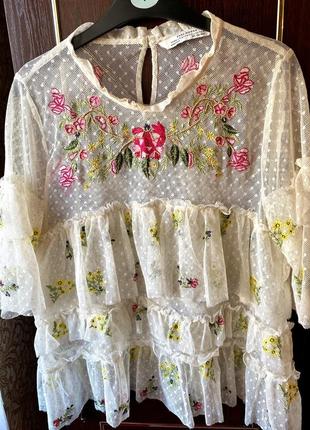 Блуза zara premium collection с принтом цветы1 фото
