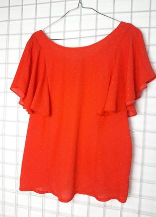 Кораловая блузка в білий горошок