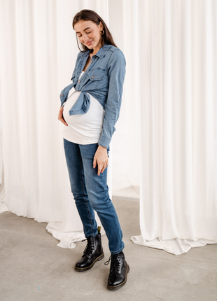 Блуза сорочка для вагітних і годуючих мам джинсова (рубашка для беременных джинсовая)6 фото