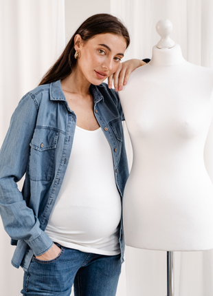 Блуза сорочка для вагітних і годуючих мам джинсова (сорочка для вагітних джинсова)2 фото
