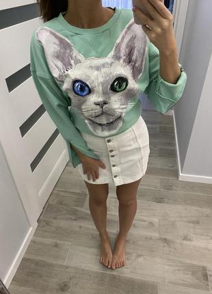 Новая кофта h&m с изображением кота