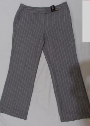 Лляні штани прямі сіро-бежеві в смужку *per una* 48-50р