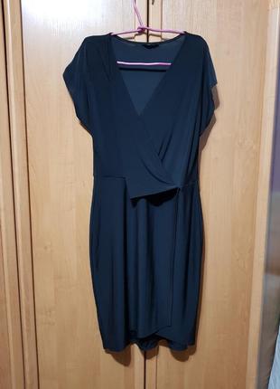 Классическое чёрное эластичное платье, лёгкое платье на запах george, сукня2 фото