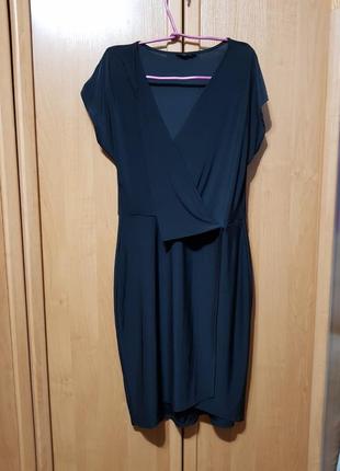 Классическое чёрное эластичное платье, лёгкое платье на запах george, сукня4 фото