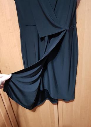 Классическое чёрное эластичное платье, лёгкое платье на запах george, сукня7 фото