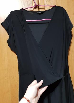 Классическое чёрное эластичное платье, лёгкое платье на запах george, сукня8 фото