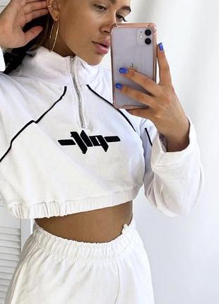 Світшот вкорочений білий велюр стильний спорт