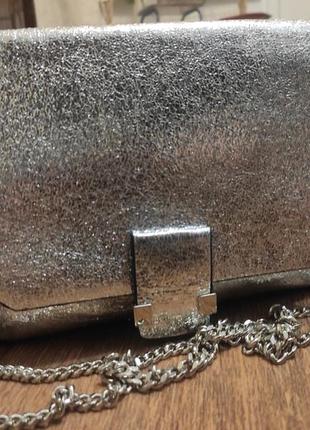 Сумка серебристая крос-боди zara на цепочке через плечо3 фото