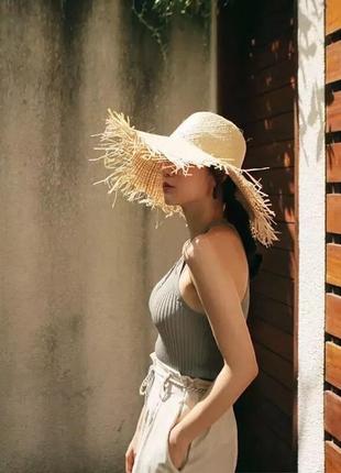 Соломенная шляпа, летняя женская пляжная шляпа с широкими полями и бахромой, шляпа4 фото