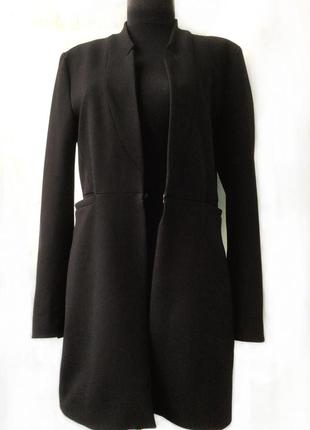 Элегантный длинный черный пиджак zara basic collection2 фото
