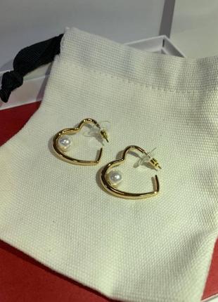 Серьги сердечки с жемчугом