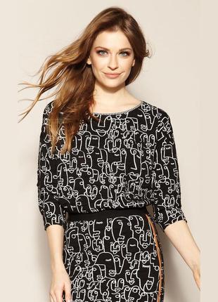 Блузка трикотажная c рукавами 3/4 весенняя летняя женская zaps lavin 004 черная с узором