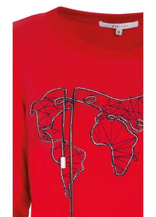 Блузка плотная трикотажная рукава 3/4 zaps hermia 002 красная с аппликацией картой мира4 фото