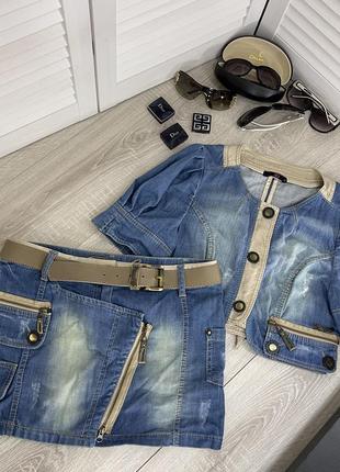 Джинсовий костюм-спідниця, піджак синій весняний гизия італія gizia 40