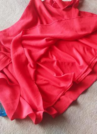 Шикарная ярко красная двухслойная юбка с завязкой спереди3 фото