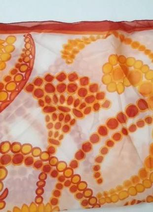 Квадратный платок оранжевый нашейный шифоновый с принтом газовый2 фото