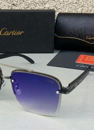 Окуляри в стилі cartier чоловічі чоловічі сонцезахисні фіолетово-сині дзеркальні2 фото