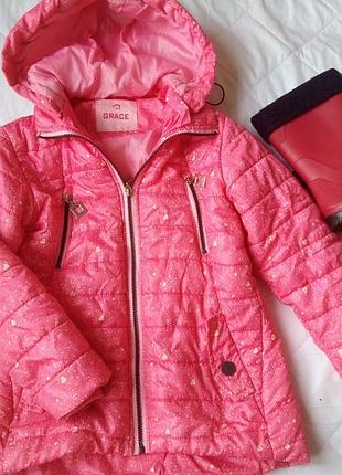 Курточка демисезоная розовая 116-128 см. сапоги резиновые утепленные 19-20 см.