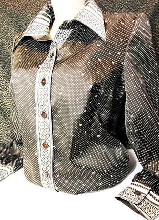 Блузка винтажная с длинными рукавами с принтом в горошек2 фото