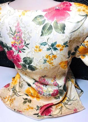 Vintage блуза-жакет с цветочным принтом  и золотой металлической нитью6 фото