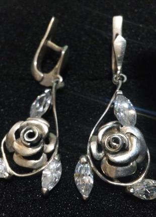 Сережки №6 срібло 925 проби з підвісною частиною у вигляді троянди