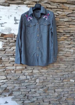 Стильная с вышивкой 💯% котоновая рубашка 👕 большого размера