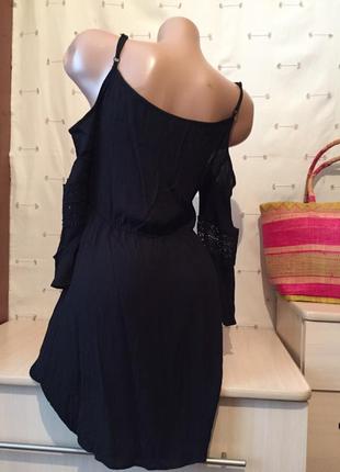 Крамивый черный сарафан платье  с открытыми плечами2 фото