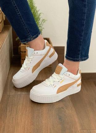 Puma cali sport mix beige шикарные женские кроссовки пума в бежевом цвете