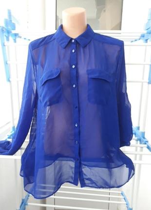 Блуза синяя шифоновая1 фото